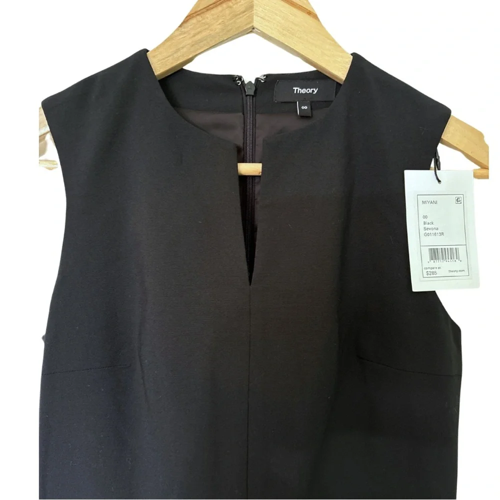 Theory Miyani Sevona Split Front Dress size 00 Black Stretch NWT - Picture 5 of 9